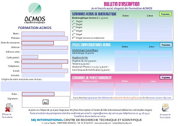 Formulaire d'inscription Stages ACMOS